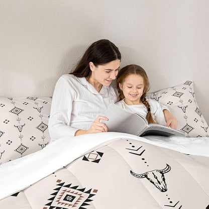 Erosebridal Western Aztec Comforter Set Toddler Size American Native Bedding Set Boho Southwestern Quilt for Kids Boys Teens Adult Bedroom Tribal Bull Skull Farmhouse Duvet Insert