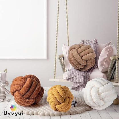 Uvvyui Knot Pillow Ball, Soft Home Decorative Pillows, Round Throw Pillow, Handmade Knotted Plush Pillow, Round Boucle Pillow Cushion (14 Inches Black)