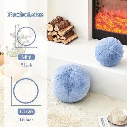 Uvvyui Dusty Blue Ball Pillow, 8" Cute Mini Round Throw Pillow Faux Rabbit Fur Room Decorative Throw Pillow, Ball Shaped Pillow Plush Cushion for Couch, Sofa, Bedroom