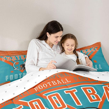 Feelyou Football Bedding Set Boys Girls Full Size Women Men Football City Comforter Rugby Sports Duvet Quilt Orange Green Room Decor