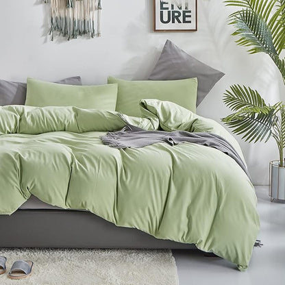 KAREVER Light Green Comforter Set King Solid Sage Green Bedding Set Lightweight Women Soft Light Mint Green Blanket 3 PCs Durable Comforter Set King Men Breathable Sage Green Bed Comforter Set