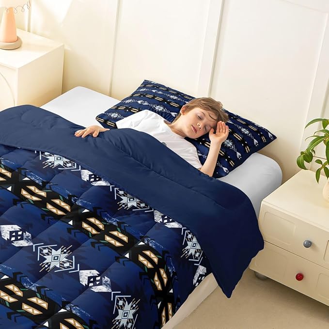 Erosebridal Southwestern Comforter Set Twin Bohemian Geometric Quilt,Ethnic Tribal Arrow Bedding Set Western Duvet Insert,Country Decor Western Room Decor for Bedroom Western Bedroom Decor Blue