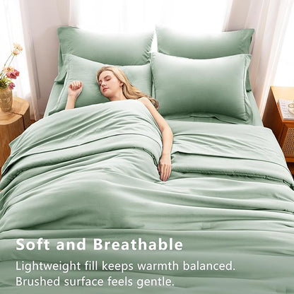 CozyLux King Comforter Set Sage Green, 7 Pieces Bed in a Bag, Bedding Comforter Set with Sheets, All Season Boho 7PC Bed Sets with Comforter, Fitted Sheets, Flat Sheets, Pillow Shams and Pillowcases
