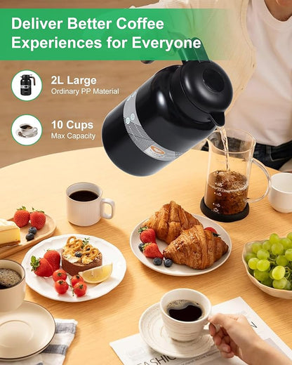 68 Oz Thermal Coffee Carafe, 2 PCS Stainless Steel Insulated Vacuum Coffee Carafes For Keeping Hot, 2 Liter Carafe for Hot Liquids (Black/Black)