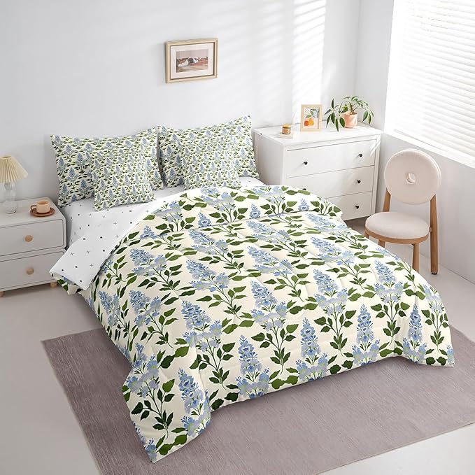 Feelyou Girls Flower Comforter Set with Sheets King Size 7 Pieces Kids Romantic Florals Pattern Bedding Set for Boys Women Teens Botanical Nature Garden Theme Bed in a Bag Room Decor