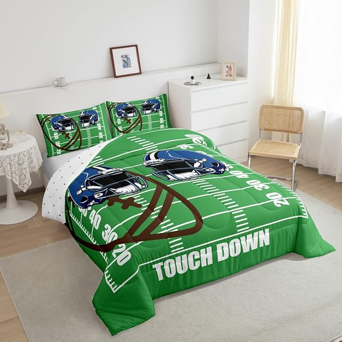 Feelyou Rugby Comforter Set Toddler Size Football Comforter for Boys Girls Teens Soccer Ball Game Bedding Set Gift for Football Lover Duvet Set Room Decor Green Quilt Set