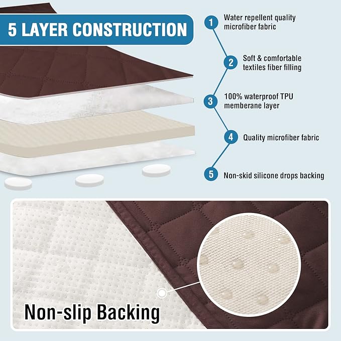 H.VERSAILTEX Couch Cover for Dogs Washable 100% Waterproof Sofa Cushion Cover Dog Bed Cover Non-Slip Pet Blanket for Sofa Cushion Protector, 35" x 74", Brown