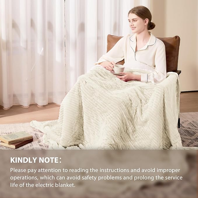 Homemate Heated Blanket Electric Throw - 50"x60" Heating Blanket Throw 1/2/4/6/8 Hours Auto-Off 10 Heat Levels Over-Heat Protection Soft Flannel Sherpa ETL Certification