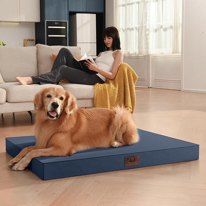 Outdoor Waterproof XL Dog Bed, Orthopedic Dog Bed for Large Dogs, Egg Crate Foam Pet Bed with Washable Removable Oxford Cooling Cover, 44x32 Inch, Navy