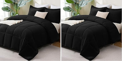 CozyLux Queen Comforter Set Black - 3 Pieces Box Stitched Comforters Queen Size, Soft Bed Set for All Seasons, Lightweight Bedding Sets with 1 Down Alternative Comforter and 2 Pillow Shams (Pack of 2)
