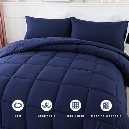 DOWNCOOL Twin Comforter Set -All Season Bedding Comforters Sets with 1 Pillow Case -2 Pieces Bed Set Down Alternative Comforter Set -Blue Twin Bedding Sets(64"x88")