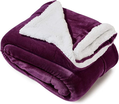 Genteele Sherpa Throw Blanket Super Soft Reversible Ultra Luxurious Plush Blanket, 60 x 70 inches, Rich Purple/White