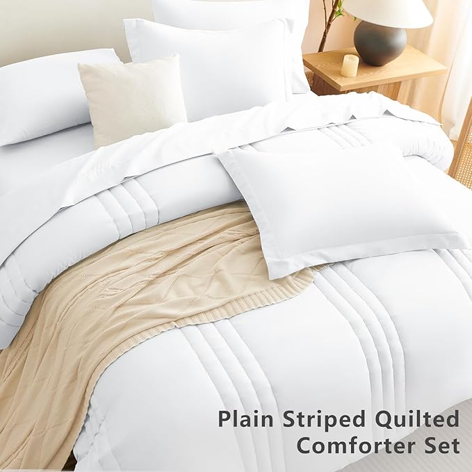 CozyLux Full Comforter Set - 7 Pieces Bed in a Bag White Comforter Set with Sheets Luxury Bed Set All Seasons, Soft Bedding Set with Down Alternative Comforter, Sheets, Pillowcases & Shams