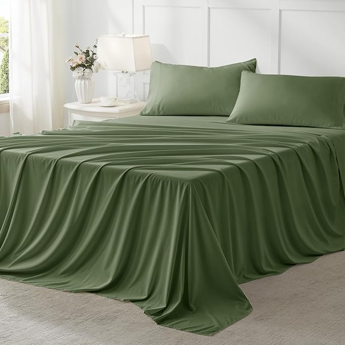 Anluoer Full Size Bed in a Bag 7 Pieces, Olive Green Bed Comforter Set with Sheets, All Season Bedding Sets with 1 Comforter,2 Pillow Shams,2 Pillowcases, 1 Flat Sheet,1 Fitted Sheet