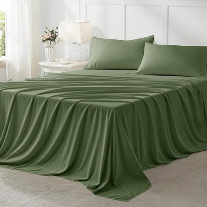Anluoer Twin Size Bed in a Bag 5 Pieces, Olive Green Bed Comforter Set with Sheets, All Season Bedding Sets with 1 Comforter, 1 Pillow Sham, 1 Pillowcase, 1 Flat Sheet, 1 Fitted Sheet