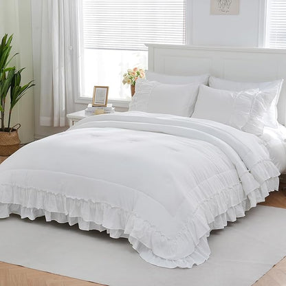 Boho Bedding King White Comforter Set Shabby Chic Beddings 2 Layers Ruffle Home Decor Farmhouse Bed Comforter