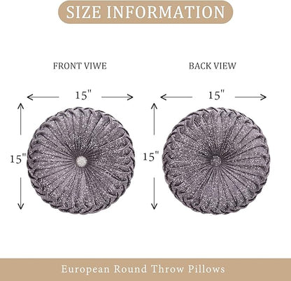 EUCIOR Round Throw Pillows,Grey Pillows,Gray and Silver Pillows,Grey Decorative Pillow,Pumpkin Pleated Handmade Gray Round Velvet Decorative Pillow for Sofa Bedroom Livingroom(Silver-Gray)
