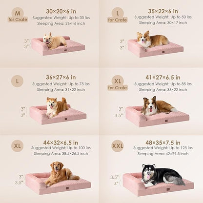 EHEYCIGA Orthopedic Dog Bed Medium Size Dogs, Memory Foam Dog Bed with Washable Removable Cover, Waterproof Pet Sofa Couch for Crate with Nonskid Bottom, 30x20x6, Pink