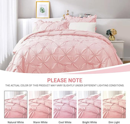 JOLLYVOGUE Queen Comforter Set 7 Pieces, Pink/Ivory Bed in a Bag Comforter Set for Bedroom, Bedding Comforter Sets with Comforter, Sheets,Ruffled Shams & Pillowcases