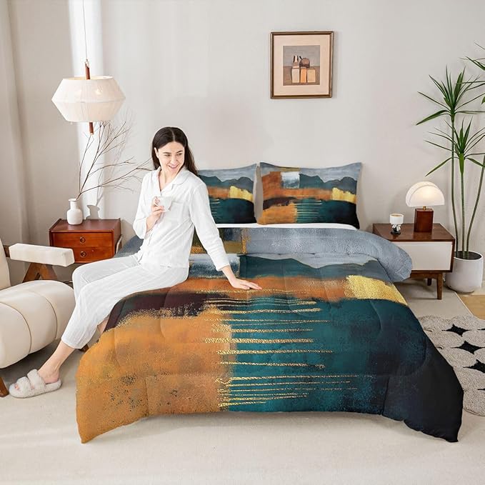 Erosebridal Rainbow Tie Dye Bedding Twin Abstract Comforter Set, Colorful Grunge Down Comforter Vintage Bed Set, Patchwork Quilted Duvet Lightweight Breathable with 1 Pillowcase, Luxury Bedroom Decor