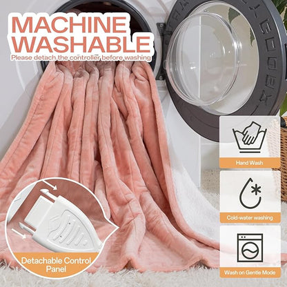 Heated Electric Blanket Queen Size, Dual Control Fast Heating Sherpa Blanket, 8 Heating Levels & 10 Hours Auto Off, Machine Washable with ETL & FCC Certified, Pink