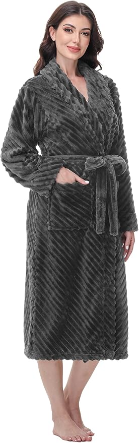 Yurhap Premium Robes for Women - Super Soft Cozy Fleece Womens Robe Plush Long Bathrobe