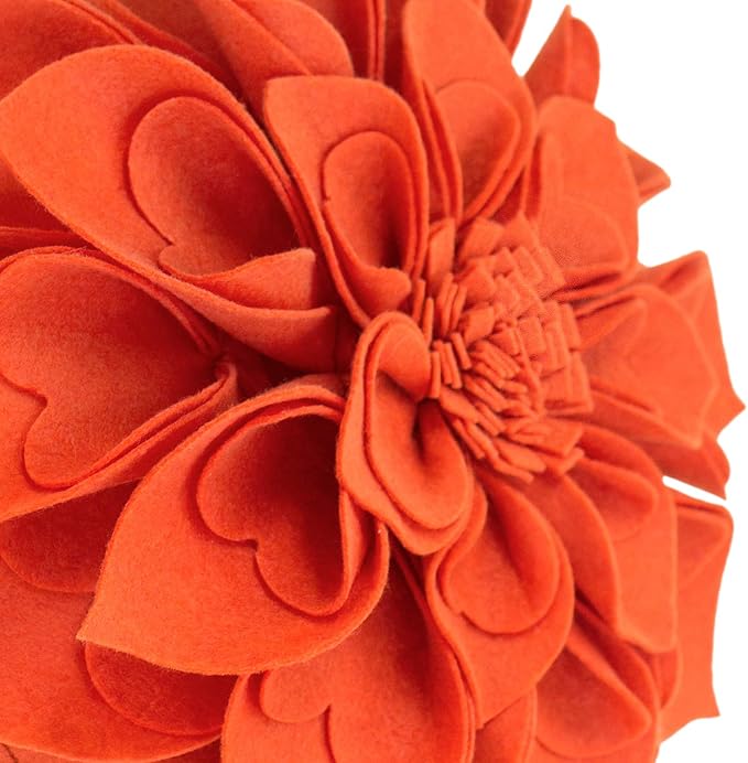 Fennco Styles Handmade 3D Heart-Shaped Petals Flower Decorative Filled Throw Pillow 13" Round - Terracotta Floral Pillow for Couch, Home Décor and Holiday, Housewarming Gift
