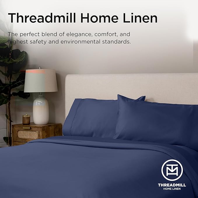 Threadmill California King Sheets, Certified American Supima Cotton Sheet, 1000 Thread Count Hotel Quality Sheets, 4 Piece Luxury Bed Sheets Set with Elasticized Extra Deep Pocket, Folkstone Blue
