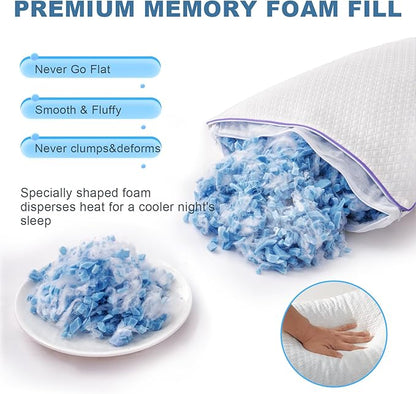 Favorland Cooling Bed Pillows Standard Size Set of 2 - Shredded Memory Foam Pillows for Sleeping 2 Pack - Gel Pillow Adjustable Firm Pillow Soft Pillows for Side Back Stomach Sleepers