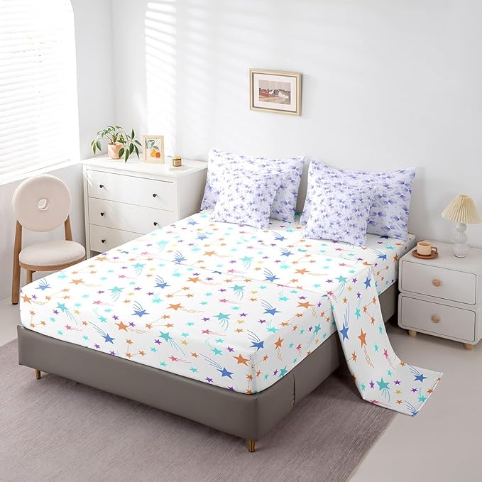 Feelyou Purple Bow Comforter Set with Sheets Queen Size Kids Bowknot 7 Pieces Bedding Set for Boys Girls Teens Gift for Girls Women Bed in a Bag Breathable Princess Décor Bed Set
