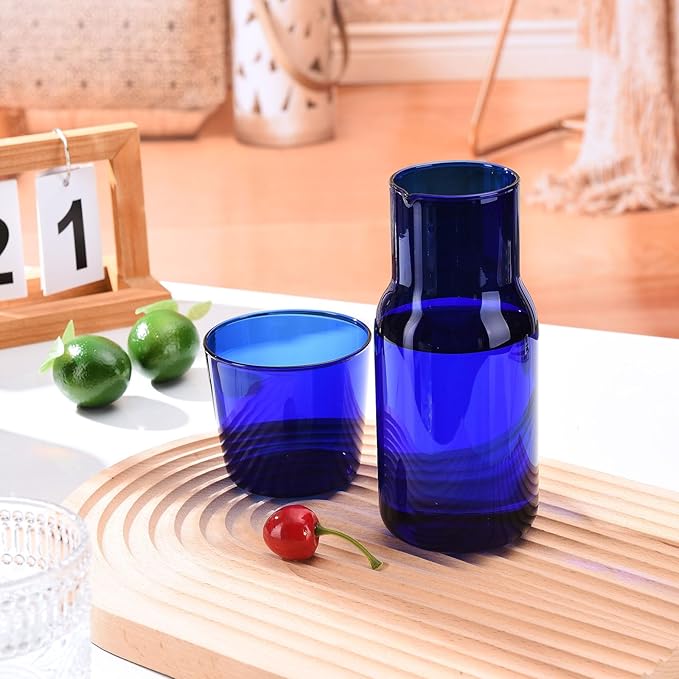 Bedside Carafe and Glass Cup, Bedside Water Carafe with Tumbler, 20oz Bedside Carafe with Cup for Guest Room Bathroom Living Room (B)