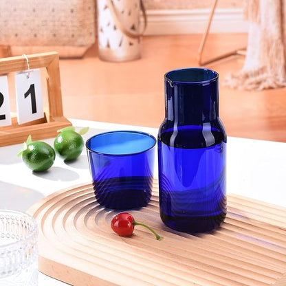 Bedside Carafe and Glass Cup, Bedside Water Carafe with Tumbler, 20oz Bedside Carafe with Cup for Guest Room Bathroom Living Room (B)