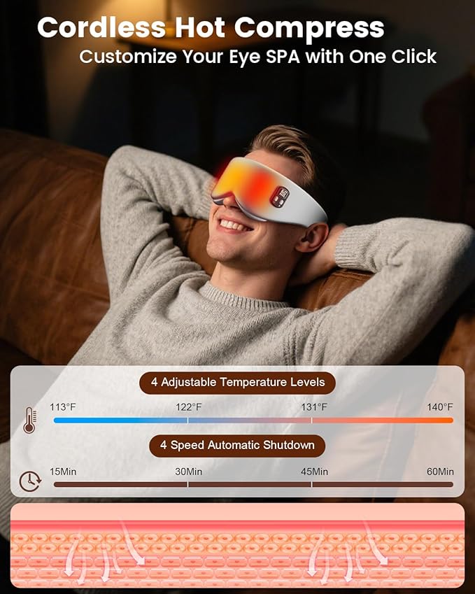 Anydance Heated Eye Mask - Cordless Eye Mask for Dry Eyes, Eye Relief, Improved Sleep, Timed Shutdown, 4 Temperature, Washable Eye Heating Pad for Travel, Removable for Cleaning - Grey