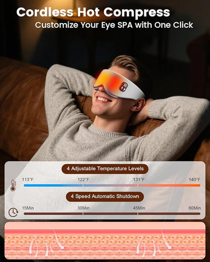 Anydance Heated Eye Mask - Cordless Eye Mask for Dry Eyes, Eye Relief, Improved Sleep, Timed Shutdown, 4 Temperature, Washable Eye Heating Pad for Travel, Removable for Cleaning - Grey
