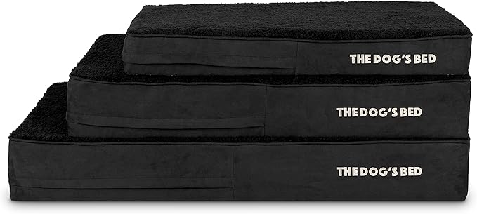 The Dog’s Bed Orthopedic Memory Foam Dog Bed Mattress, Plush Fabric, Grey with Blue Trim, M, 4-Inch