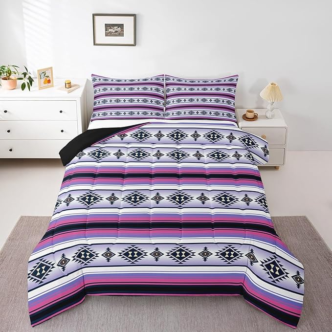 Erosebridal Bohemian Bedding Set Boho Stripes Aztec Comforter Set Toddler Southwestern Mexican Tribal Exotic Bed Comforter Set for Kids Girls Teen Women,Ethnic Geometric Pattern Quilt Duvet