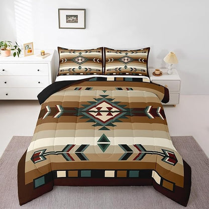 Erosebridal Rustic Bohemian King Comforter Set American Native Southwestern Bedding Set Boho Western Aztec Exotic Bed Comforter Sets for Boys Men Vintage Country Farmhouse Quilt Duvet 3 Pcs