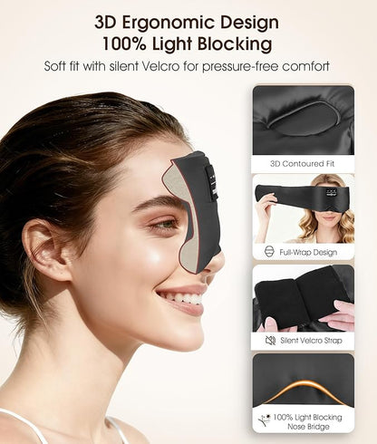 MUSICOZY 3D Silk Bluetooth Sleep Mask Headphones, Mulberry Silk Eye Mask with Ultra-Thin Wireless Speakers, Bluetooth 5.4 Sleeping Headphones for Side Sleepers, Music Sleep Mask Gifts for Men Women