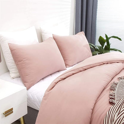 Cottonight Pink Comforter Set Twin Blush Pink Bedding Set Full Pale Pink Quilts Blanket Solid Color Soft Breathable Dusty Rose Comforter Set for Women Girls Twin Bed