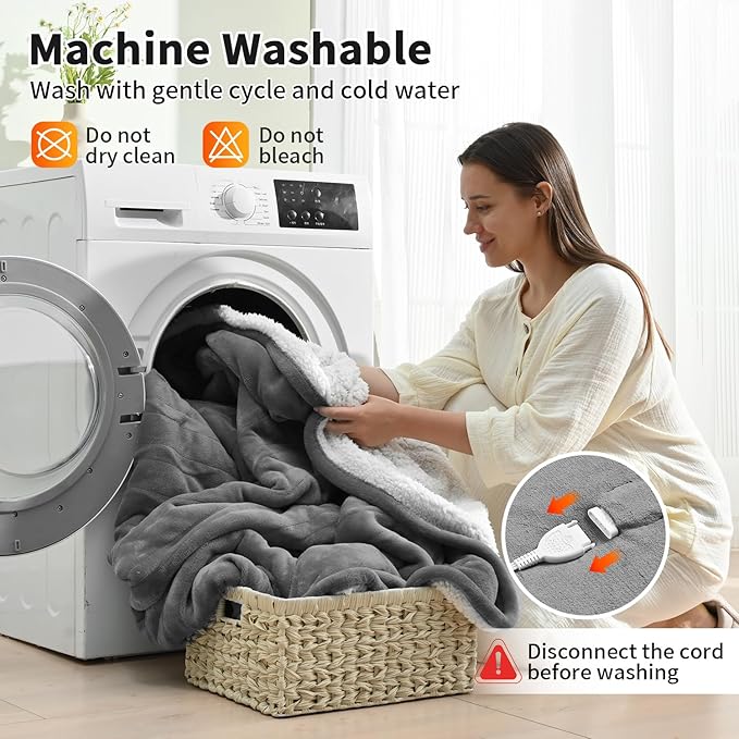 Heated Electric Blanket - Soft Flannel Electric Throw Heating Blanket with 6 Heat Settings Full Size 77" × 84" Gray - Velvet & Sherpa