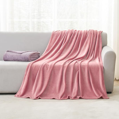 Hansleep Fleece Dusty Rose Queen Blanket, Super Soft Flannel Fuzzy Plush Cozy Blanket for All Seasons, Dusty Rose, Queen 90x90 Inches