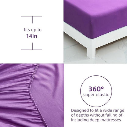 WONGS BEDDING Purple Comforter Set Cal King, Reversible Purple Rose 7 Pieces Bed in a Bag, Lightweight Soft Microfiber Bedding Sets with Flat Sheet, Fitted Sheet, Pillowcases & Shams