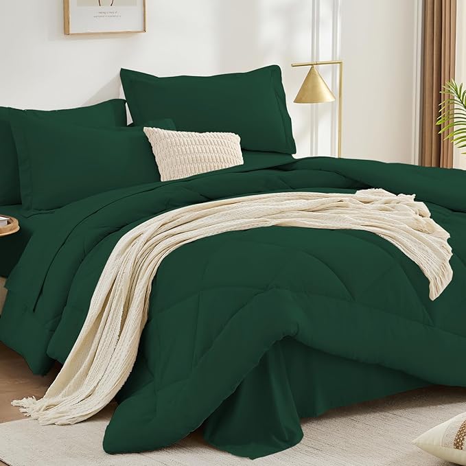 FUANNA 7 Pieces Full Size Comforter Sets, All Season Bedding Sets Full Size, Luxury Soft Bed in a Bag with Comforter, Flat Sheet, Fitted Sheet, Pillowcases & Pillow Shams, Emerald Green
