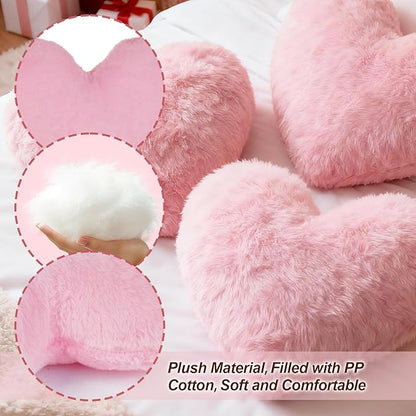 Nydotd Heart Pillows Cute Fuzzy Throw Pillow Pink Love Heart Shaped Decorate Pillows for Bed Livingroom Sofa Gifts Home Decor Cushion Small 11.8" x 10"