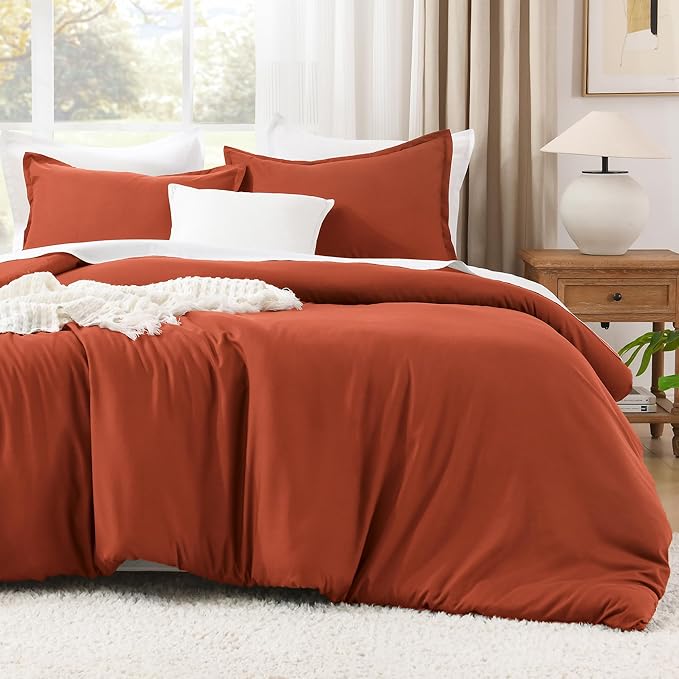 Litanika Oversized King Comforters Burnt Orange Super King Size, 3 Pieces Lightweight Solid Bedding Comforter Set, All Season Fluffy Bed Set (120x120In Comforter & 2 Pillowcases)