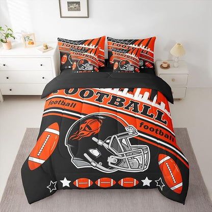 Feelyou Football 7 Pieces Comforter Sets Twin Size Kids Rugby Sports Bedding Set for All Season Football City Bed in a Bag with Comforter, Sheets, Pillowcases & Cushion Cover
