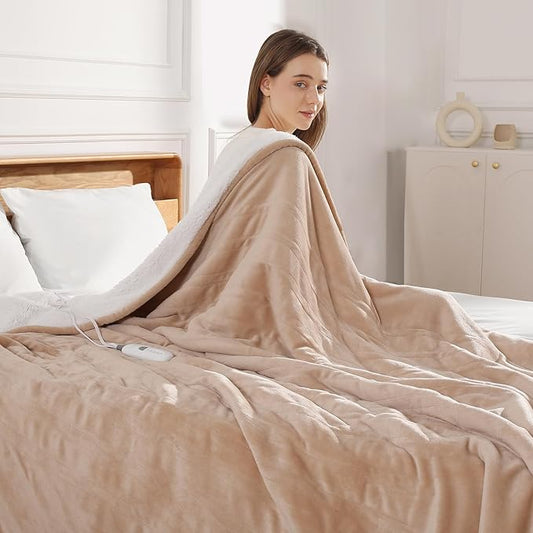 Electric Throw Blanket Heated Throw 50''x60'' - Washable Heated Blanket Throw for Office, Fast Heating & Overheat Protection Electric Heating Blanket, House Warming Gifts New Home (Beige)
