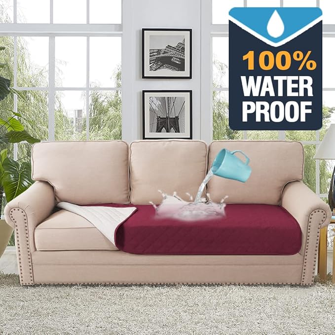 H.VERSAILTEX Couch Cover for Dogs Washable 100% Waterproof Sofa Cushion Cover Dog Bed Cover Non-Slip Pet Blanket for Sofa Cushion Protector, 35" x 74", Burgundy