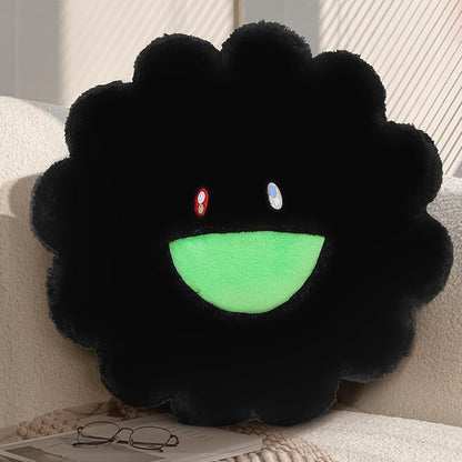 Flower Pillow,Flower Shaped Throw Pillow,Cute Smiley Face Floor Cushions,Colorful Sunflower Plush Pillows,Cute Plushie Room Decor,Valentines Day Decorative Pillows for Bedroom,Sofa,Dorm (Black,23.6In)