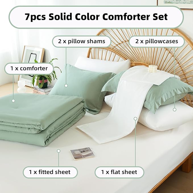weigelia King Size Comforter Set Boho Sage Green Comforter Set Bed in a Bag Bedding Set 7 Pieces King Comforter Set with Sheets - Reversible Soft Microfiber Comforter for All Season